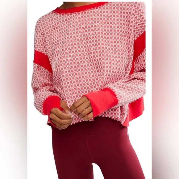 FP Movement Long Sleeve Textured My Time Tee in Victory Red Sz M NWT - Picture 4 of 9